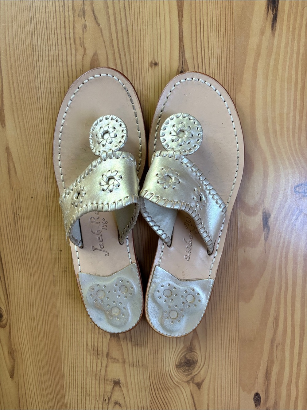 Jack Rogers Gold Metallic Leather Thong Sandals